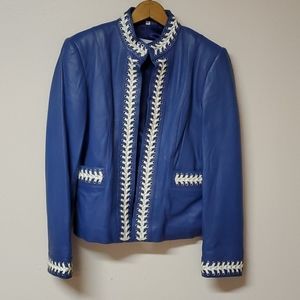 Pamela McCoy blue stitched leather jacket